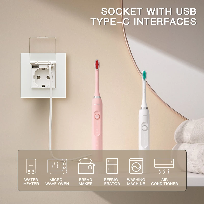 BSEED Single EU Wall Socket USB Type-c Ports Double Waterproof Cover Bathroom Power Sockets Triple Glass Electric Outlets 16A