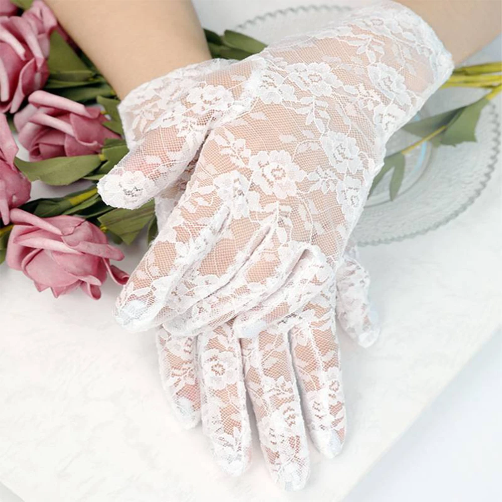 White Floral Lace Bridal Wedding Accessories Gloves Full Fingered Wrist Length Women Short Mittens Female  2022 перчатки