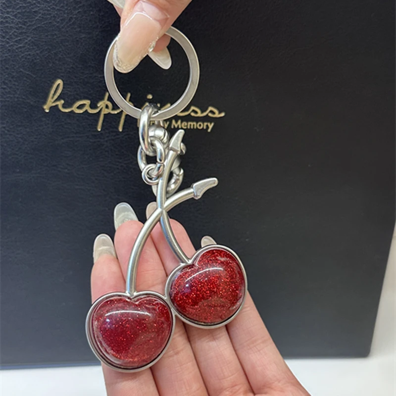 Fashion Glitter Red Cherry Keychain Cherries Pendant Keyring For Goyard LV Handbags Shoulder Bags Accessories Bag Charm