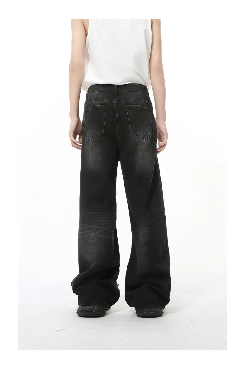 IEFB High Street Men's Denim Pants Hole Worn-out Streetwear Trousers Straight Wide Leg Casual Male Jeans New Autumn 2024 9C8513