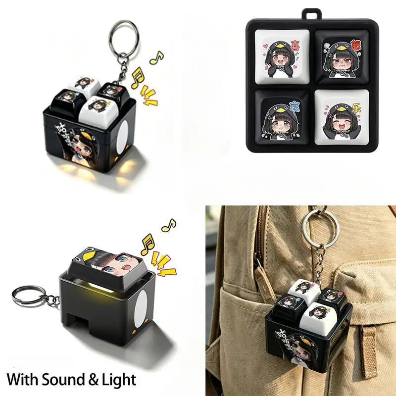 Cute Penguin Fidget Keychain Built In Sound Effects Anime Print Stress Relief