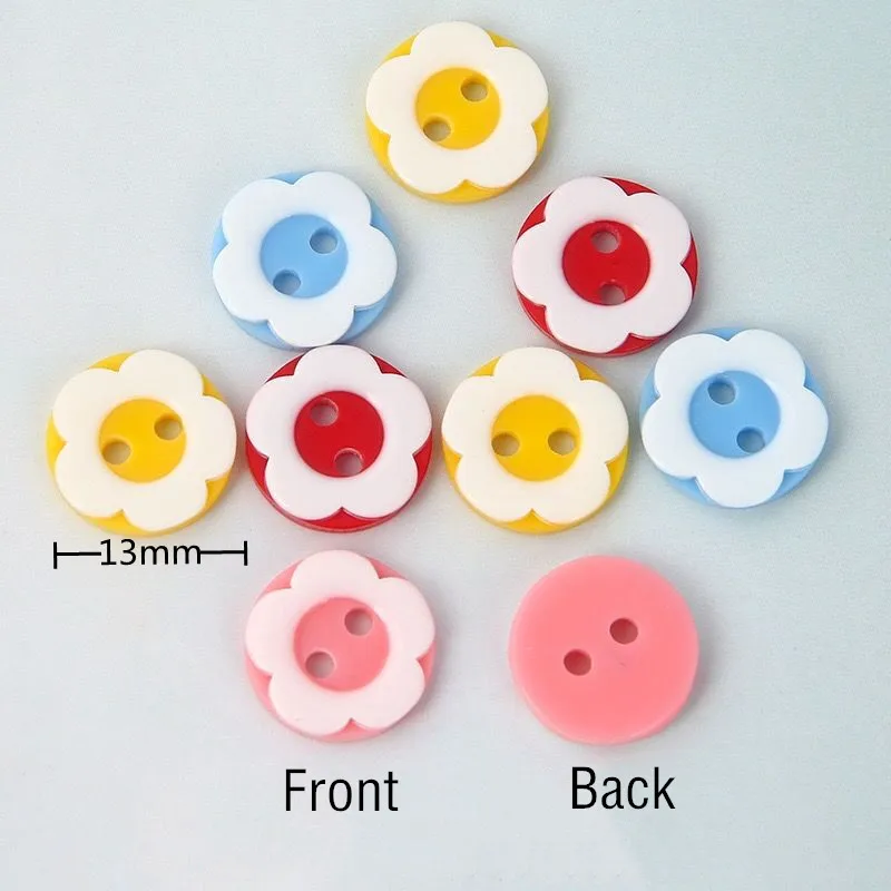 50pcs/lot 13mm Mix Colors Flower Button for Kids Clothes Decoration Plastic Resin Round Flatback button Sewing Tools Accessories