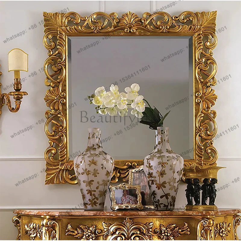 Bathroom wall hanging square makeup mirror hotel villa entrance restaurant retro decorative mirror