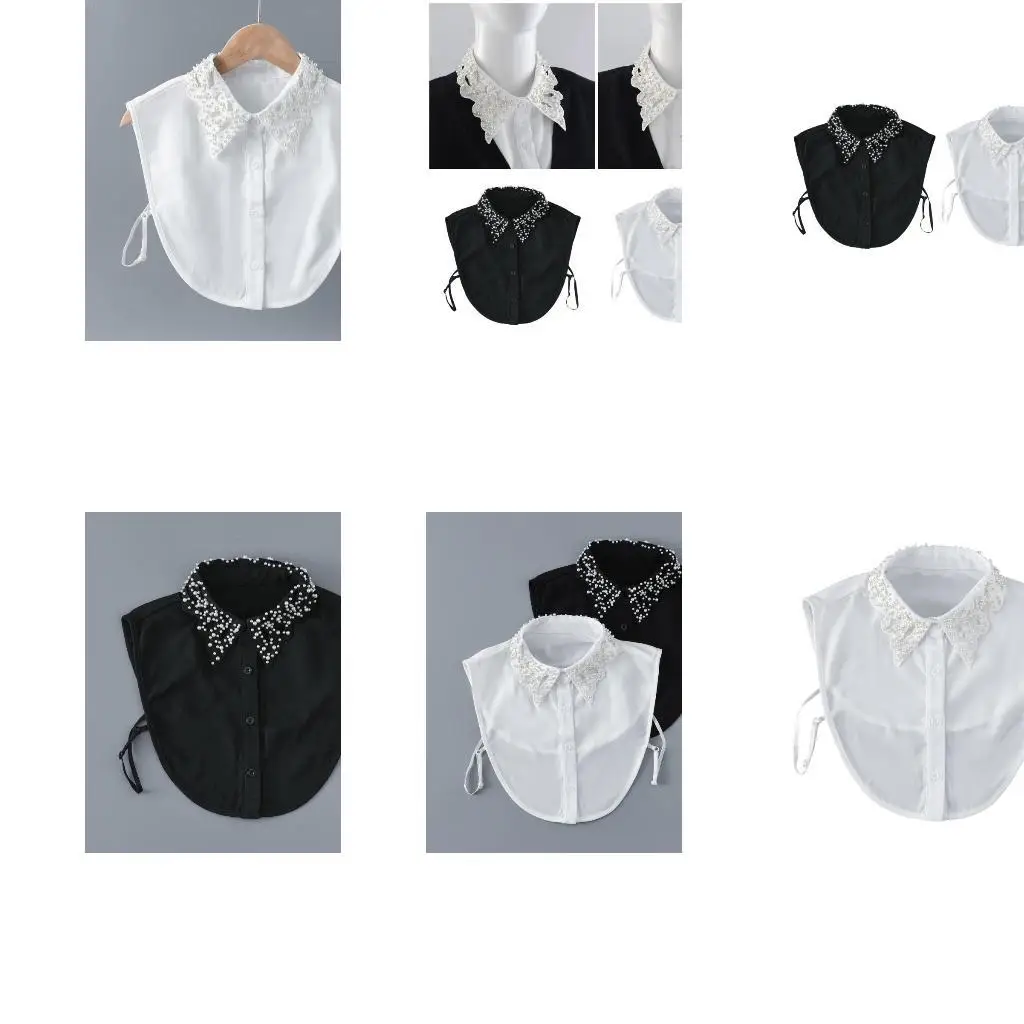 

39BB Women's Faux Collar Fashionable Pearls Decorated Hollowed Detachable Neckline Accessory for Formal and Casual Outfit
