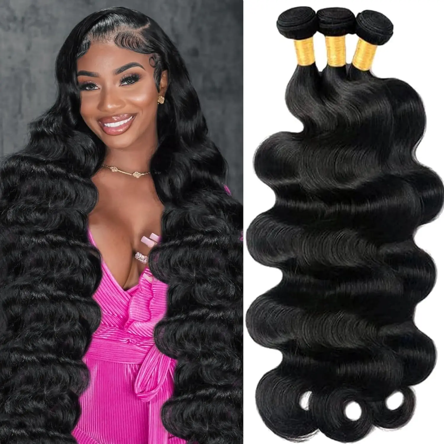 

10A Body Wave Bundles 100% Untreated Virgin Hair Extension Quick Knitted Human Hair Bundles Suitable #1B Natural Black For Women