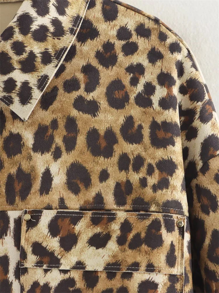 Kar&Otza 2024 Women\'s Autumn New Product Fashion Leopard print Suede Texture Effect Jacket Long Sleeve Coat