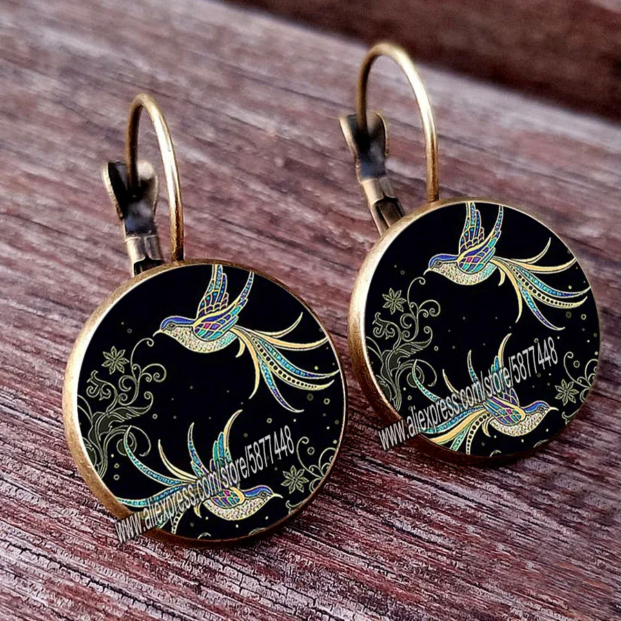 Pendientes de tuerca de animales y árboles coloridos para mujer, pintura al óleo abstracta, cabujón de vidrio, joyería de flores, recién llegado
