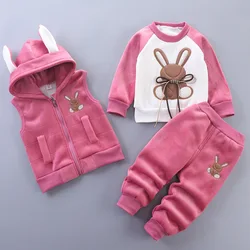 Autumn Winter Baby Girls Clothing Set Cartoon Rabbit Sweatshirt+Pants+Vest 3Pcs Suit For Toddler Girls Keep Warm Clothes Outfit