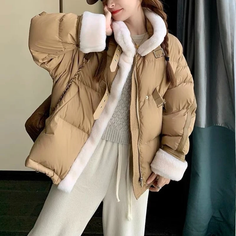 

Lamb Winter Thickened Coat 2025 New Small Design Short Splicing Down Jacket To Keep Warm