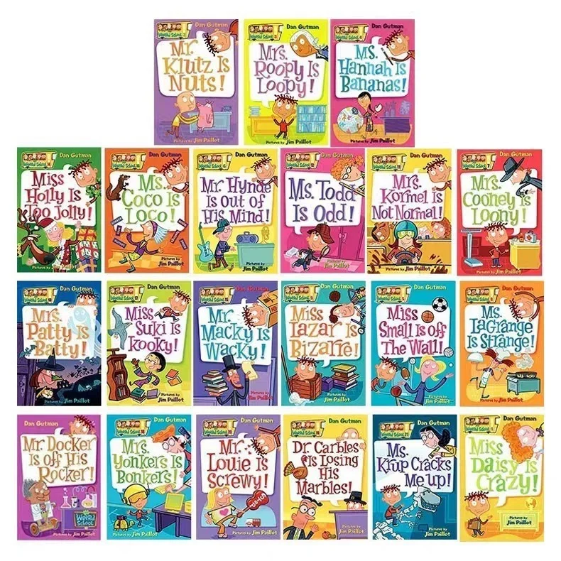 21 libros/juego de libros ilustrados de cuentos en inglés de mi escuela extraño para niños, libros de lectura de inglés para niños de 8 a 12 años