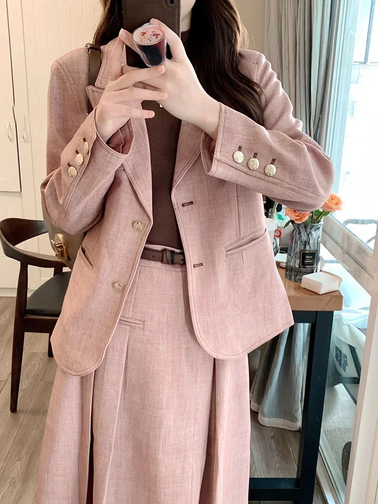 Bouclé Pink Trendy Beautiful Dress Set Women Autumn Winter Elegant High-End Korean Drama Outfit Two-Piece Set Female Office Lady