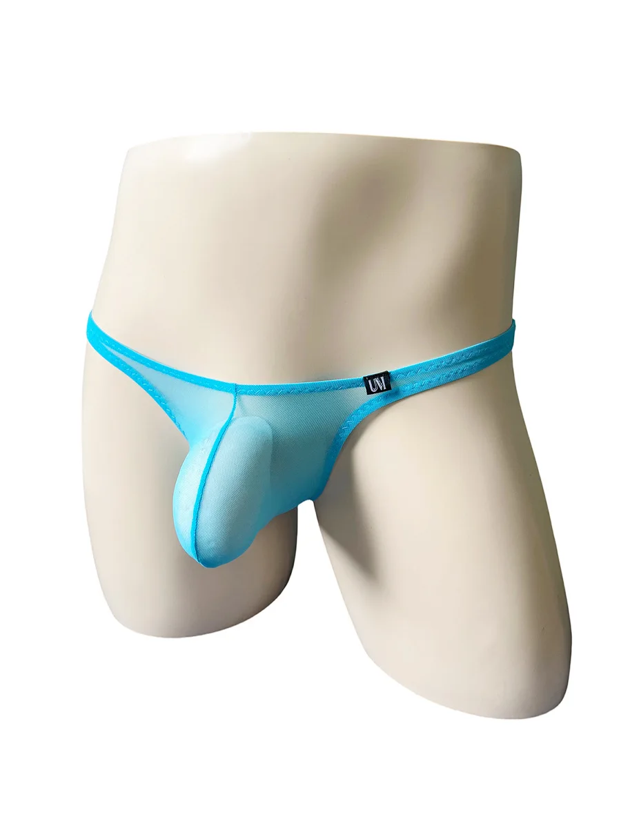 Solid Black Men T-back Panties, Low Rise Transparent Sheer Mesh, 3D Contour Pouch Breathable Male Thong Underpants