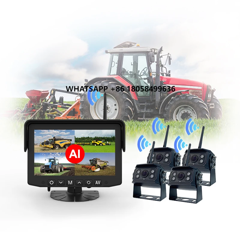 

12V 24V Quad Mode Display Car Montor Ai Alarm Trailer Truck Wireless Backup Camra for Engineering Farm Agricultural Vehicles