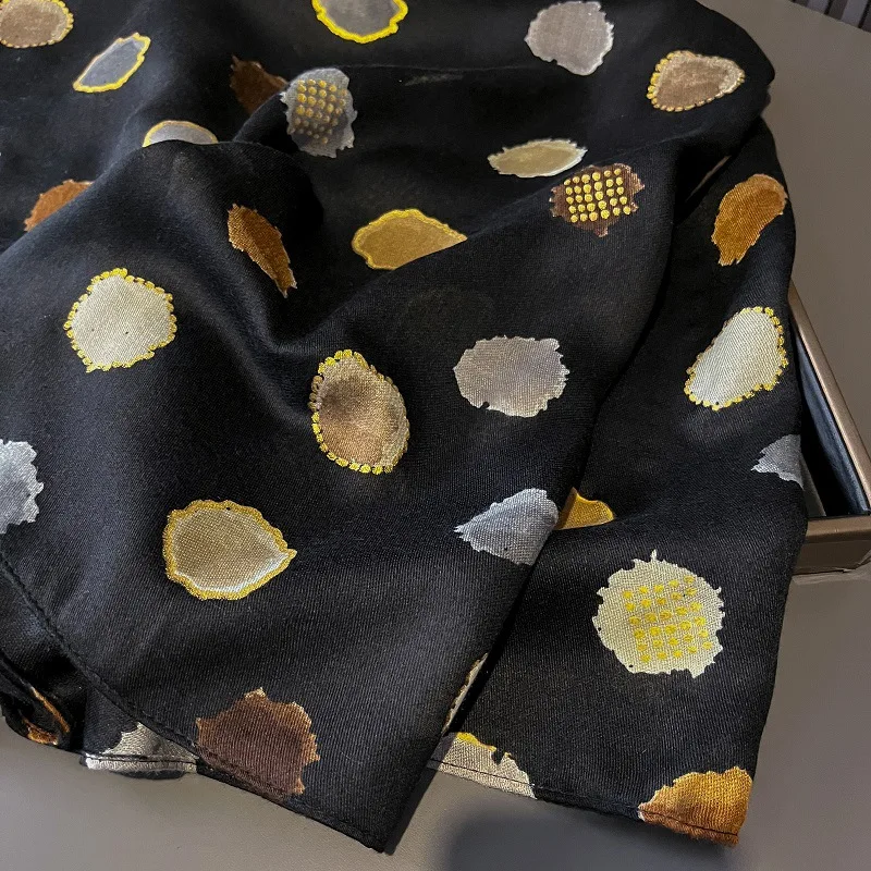 Теплый шарф из смеси хлопка и льна Gold Emed, атласный шелковый шарф в горошек, универсальная накидка на плечо, универсальный аксессуар Faion