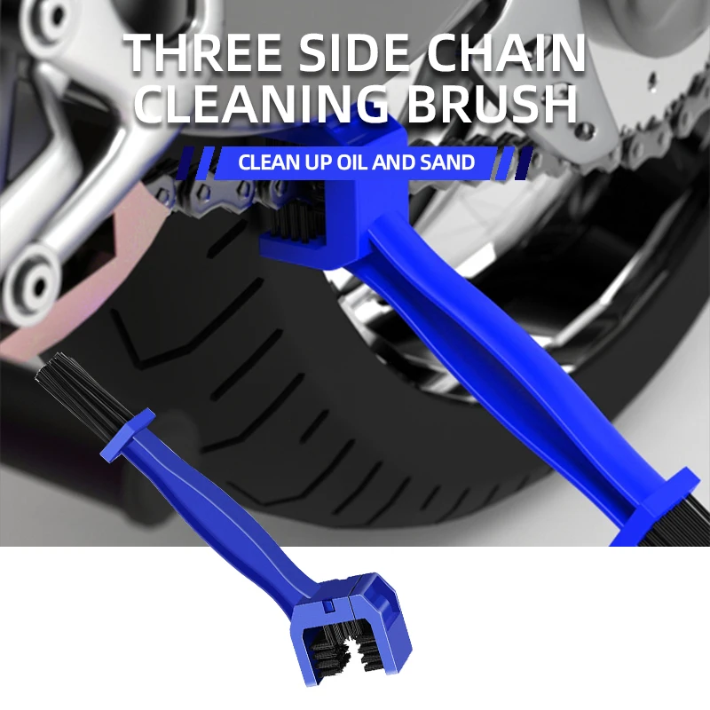 Motorcycle Bicycle Chain Cleaning Brush Bicycle Clean Tool Universal 3 Face Gear Chain Maintenance Blue Black