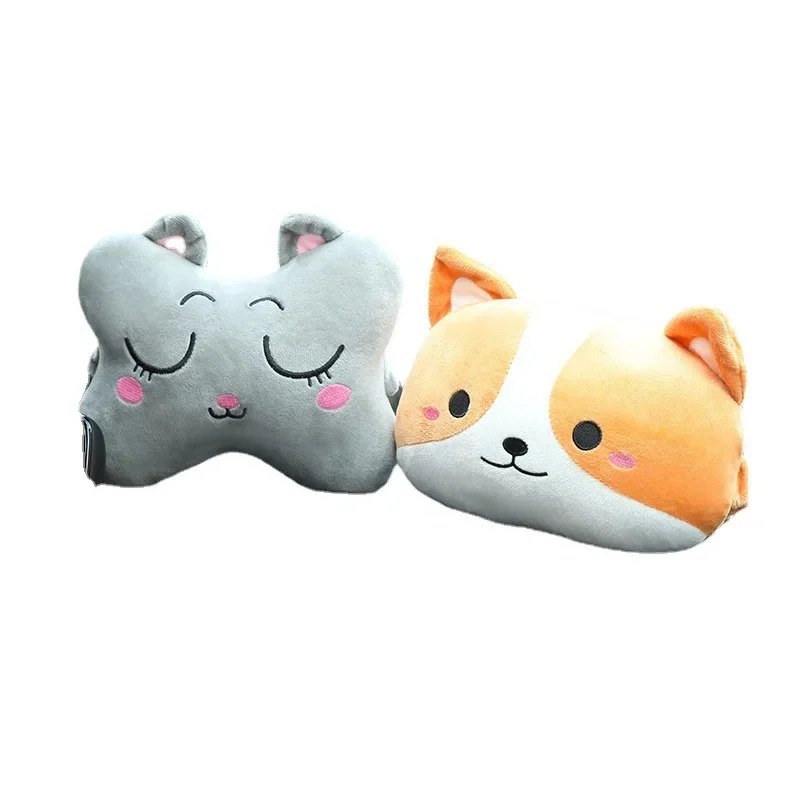 1 Pair Cartoon Cute Cat Car Seat Headrest Plush Pad Safety Pillow Creative Corgi Car Neck Pillow Kawaii Car Accessories Interior