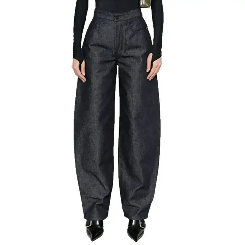 BJTZ 2025 جينز شخصي عصري جديد لخريف 2025 للنساء، سروال مستقيم بتصميم فضفاض أنيق وغير رسمي