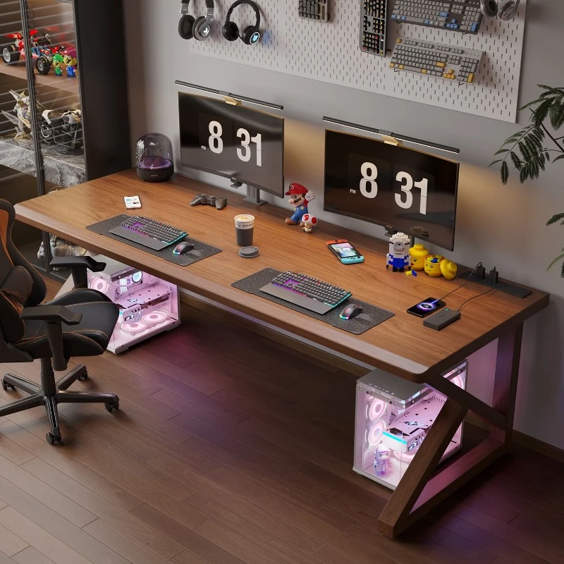 Double-sided colored solid wood computer desk Home desktop bedroom Office workbench Double e-sports table