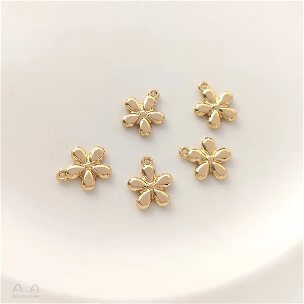 14K Gold Wrapped Smooth Small Flower Pendant Five petal Flower Single Hanger Handmade DIY Bracelet Earrings Ornament Pendant