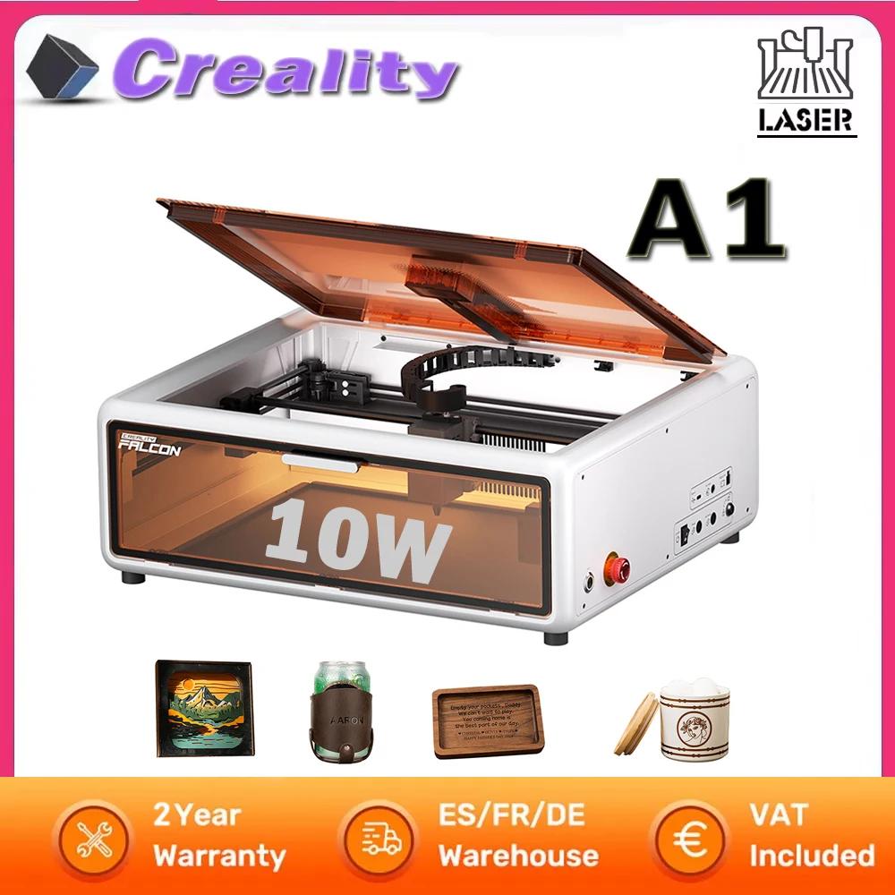 Creality Falcon A1 10W Lasergraviergerät mit intelligenter Materialerkennung, QR-Code-Vorkalibrierung, HD-Kamera, CoreXY-Bewegungssystem, 600 mm S 0,06-0,08 mm Laserpunkt, vormontiert für Holz- und