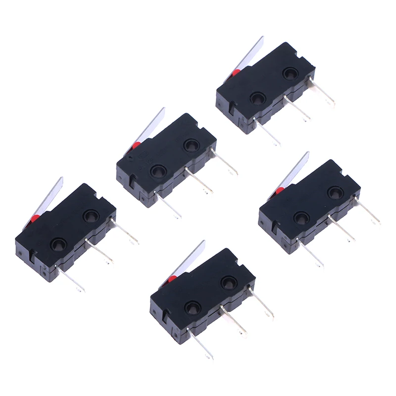 Microinterruptor de pie largo, 5 piezas, 3 pines, NO/NC, Mini interruptor de límite, 5A, 250VAC, KW12