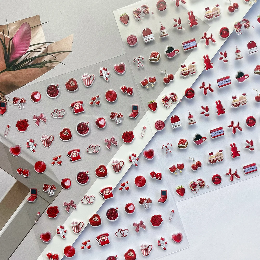 1Pcs 5D Relief Kawaii Red Nail Art Stickers Apple Cherry Pomegranate Chinese New Year Nail Art Sticker Manicure Decal Girl Gift