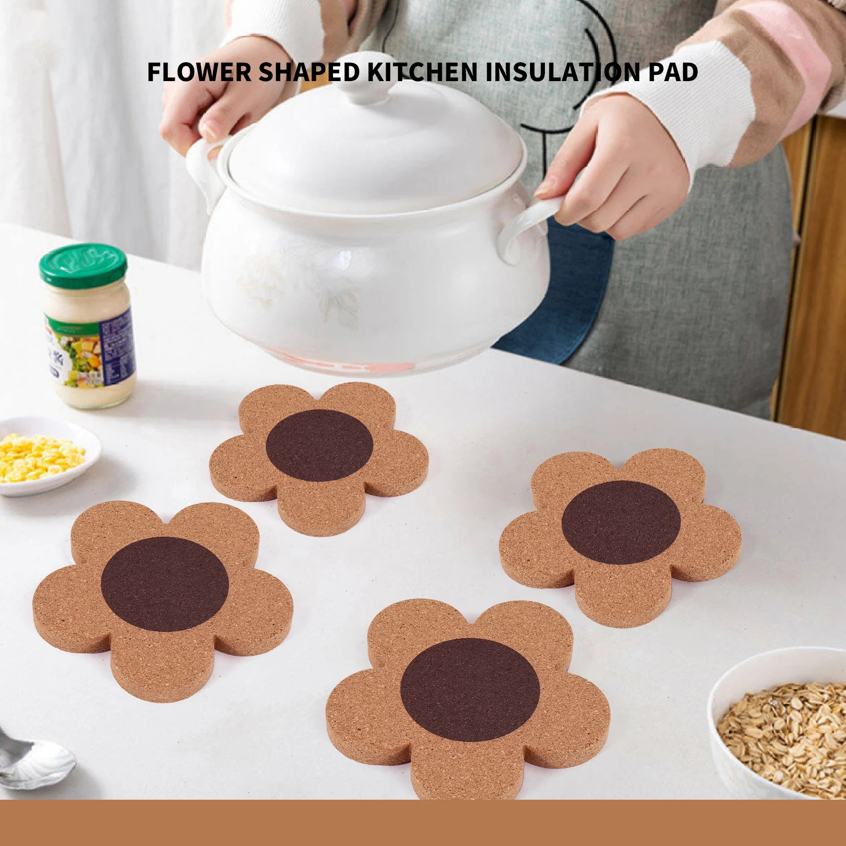 12PCS Cute Coasters for Drinks,Absorbent&Reusable Coaster Set 4Inch Cork Flower Shape Coasters for Coffee,Tea Cup Mat HOT