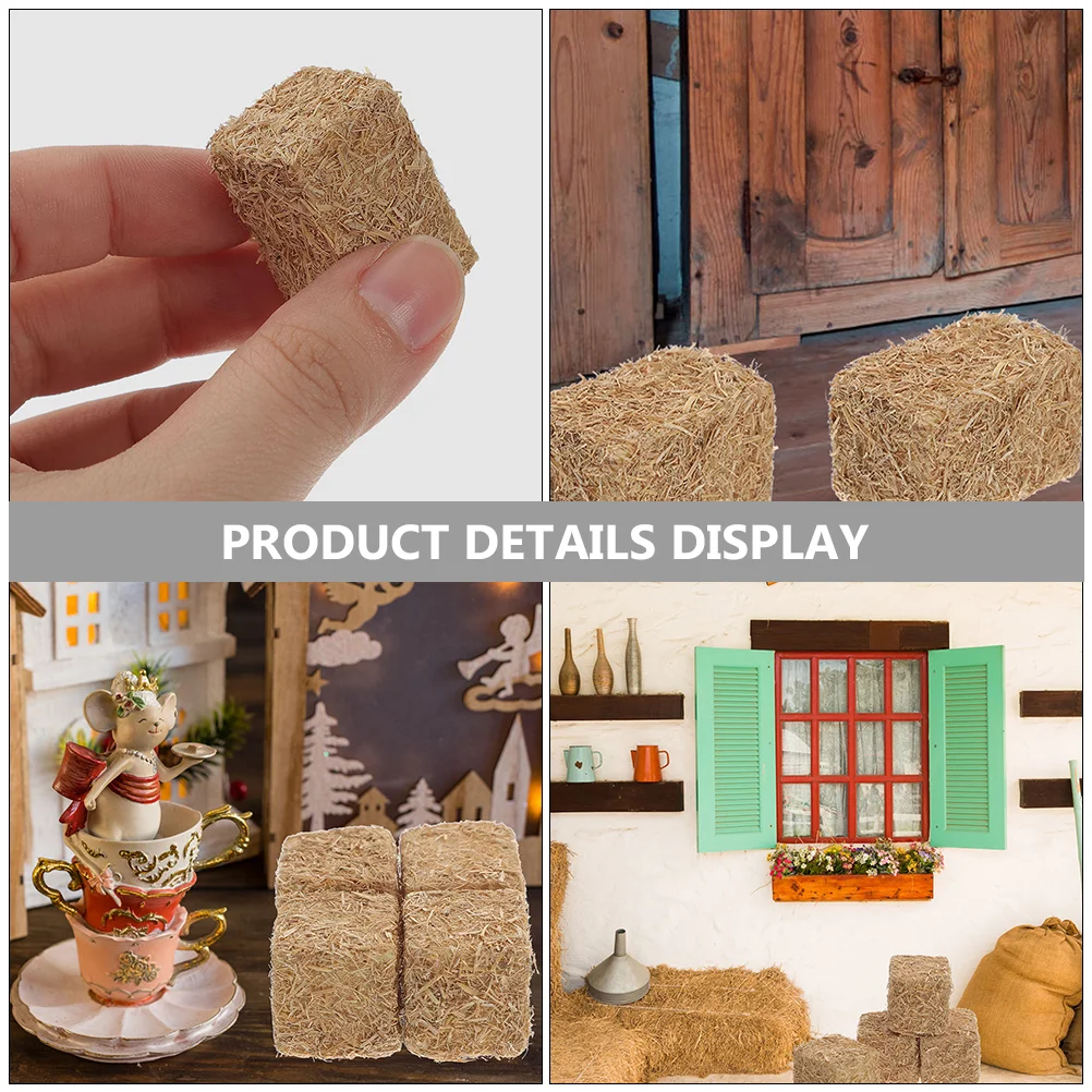 8 Pcs Mini Toys Haystack Model Yard Around DIY Accessories Straw Bales Fake Photography Props