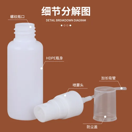 Imagen 2 del producto 20/50/100 Uds 10/20/30/50/100ml botella con pulverizador blanco a prueba de luz pequeño Alcohol desinfectante subpaquete botellas con pulverizador al por mayor