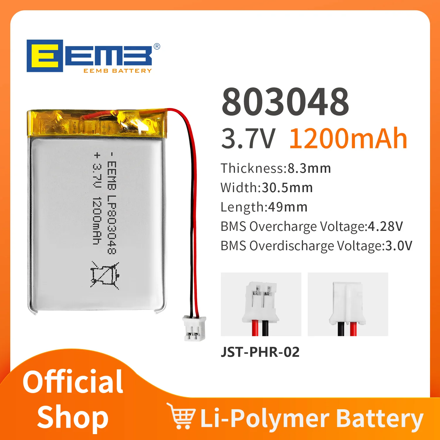 EEMB 803040/803048/803465/803466/813436/823465/8545135/872945 3.7V rechargeable lithium polymer battery custom plug