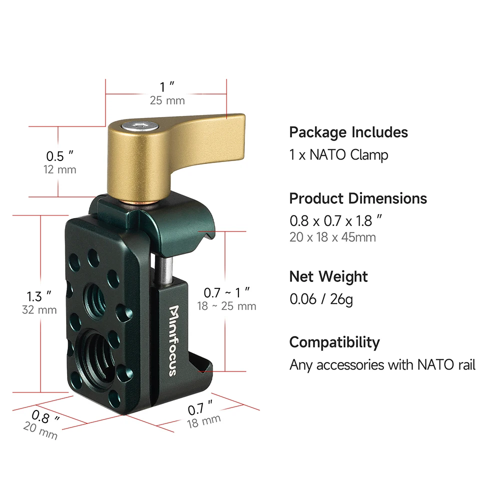 NATO Clamp Quick Release NATO Rail Clamp w 1/4 3/8 Threaded Hole for ARRI Locating Pin Video Light Microphone Monitor Magic Arm