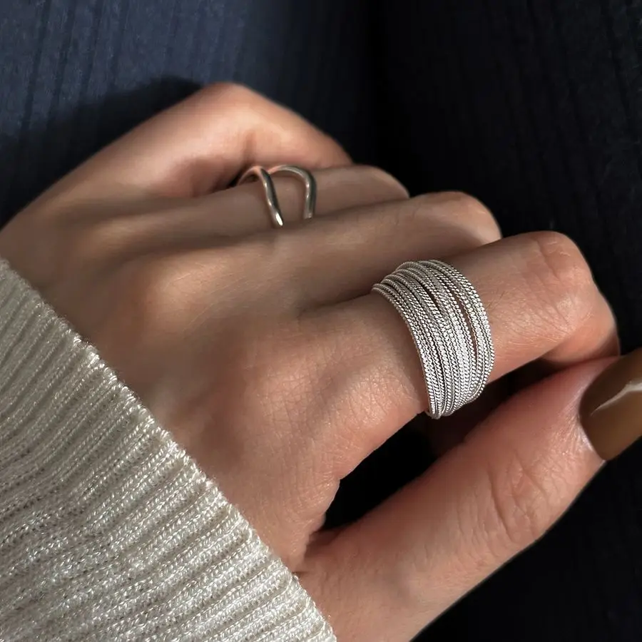 Personality Design Trendy Silver Color Multi-line Ring for Women Girl Charm Opening Irregularity Finger Ring Party Jewelry Gifts