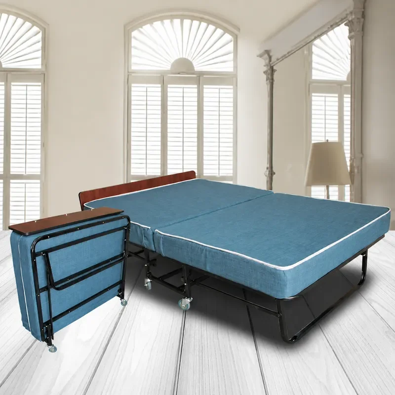 Simple Metal Folding Bed for Dormitory Hotel Convenient Mobile Spring Bed Movable Folding Bed Household Portable