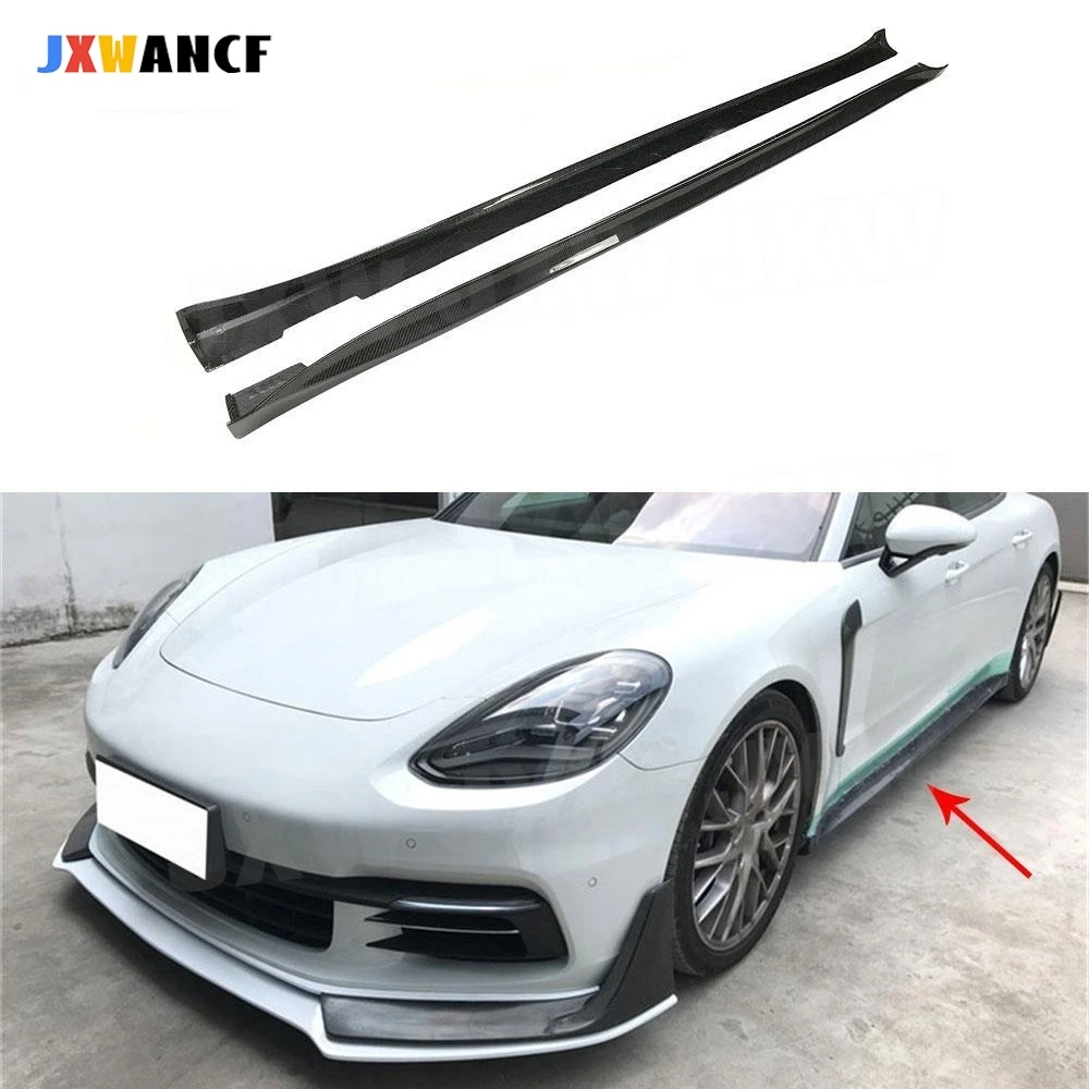 

JXWANCF 2 PCS Dry Carbon Fiber Side Skirts Aprons For Porsche Panamera 971 2017 2018 2019 Car Door Bumper Protector