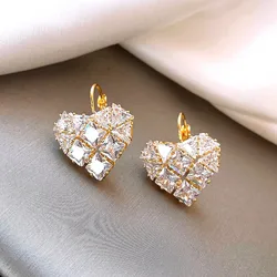 Korean New Design Fashion Jewelry 14K Gold Plated Luxury Zircon Heart Earrings Elegant Women's Party Accessories