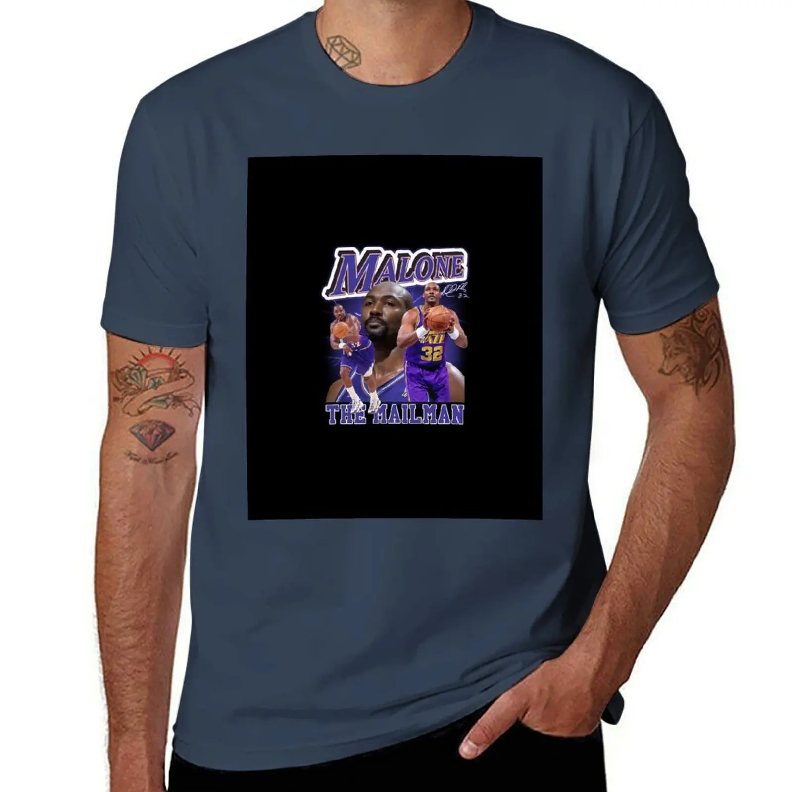 

KARL MALONE The Mail Man Basketball Legend Signature Vintage Retro 80s 90s Bootleg Rap Style T-Shirt anime tshirt T-Shirt