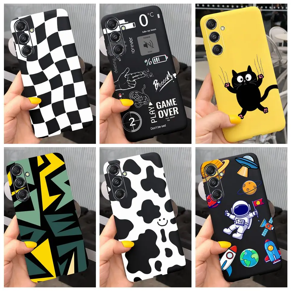 For Samsung Galaxy M34 Case M34 5G Funny Cat Cute Cow Print Funda M 34 SM-M346B Coque Soft Liquid Silicone Matte Slim Capas Case