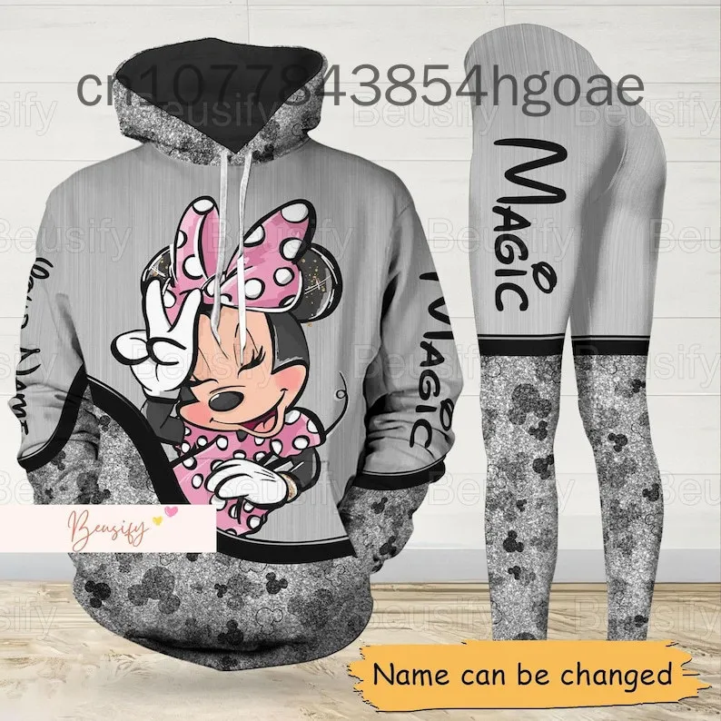 2024 New Disney Minnie 3D Hoodie Women's Hoodie Suit Mickey Yoga Pants Sweatpants Fashion Sports Suit