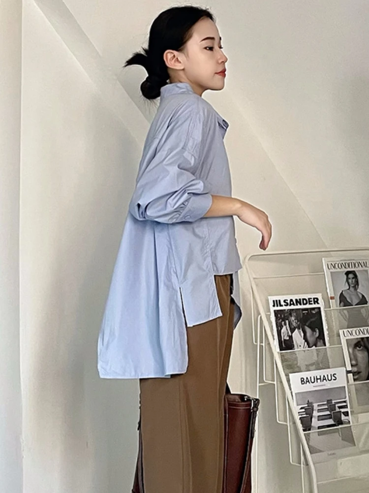 Shirts Women Asymmetrical Design Creativity Minimalist Pure All-match Loose Daily Ladies Back-slit Leisure Ulzzang Spring Chic