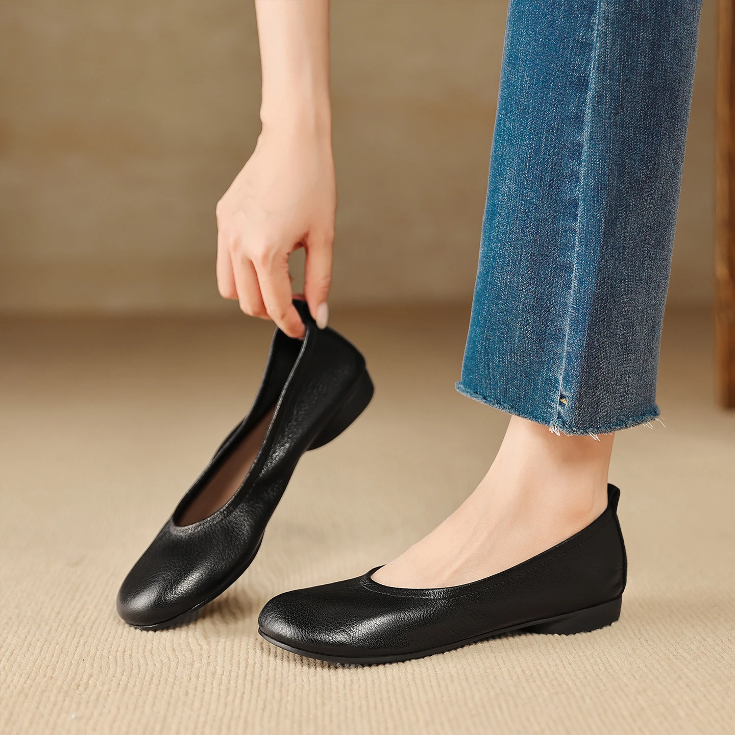 2026 new spring autumn women pumps natural leather 22-24.5cm soft sheepskin+pigskin round toe low heel women shoes fashion