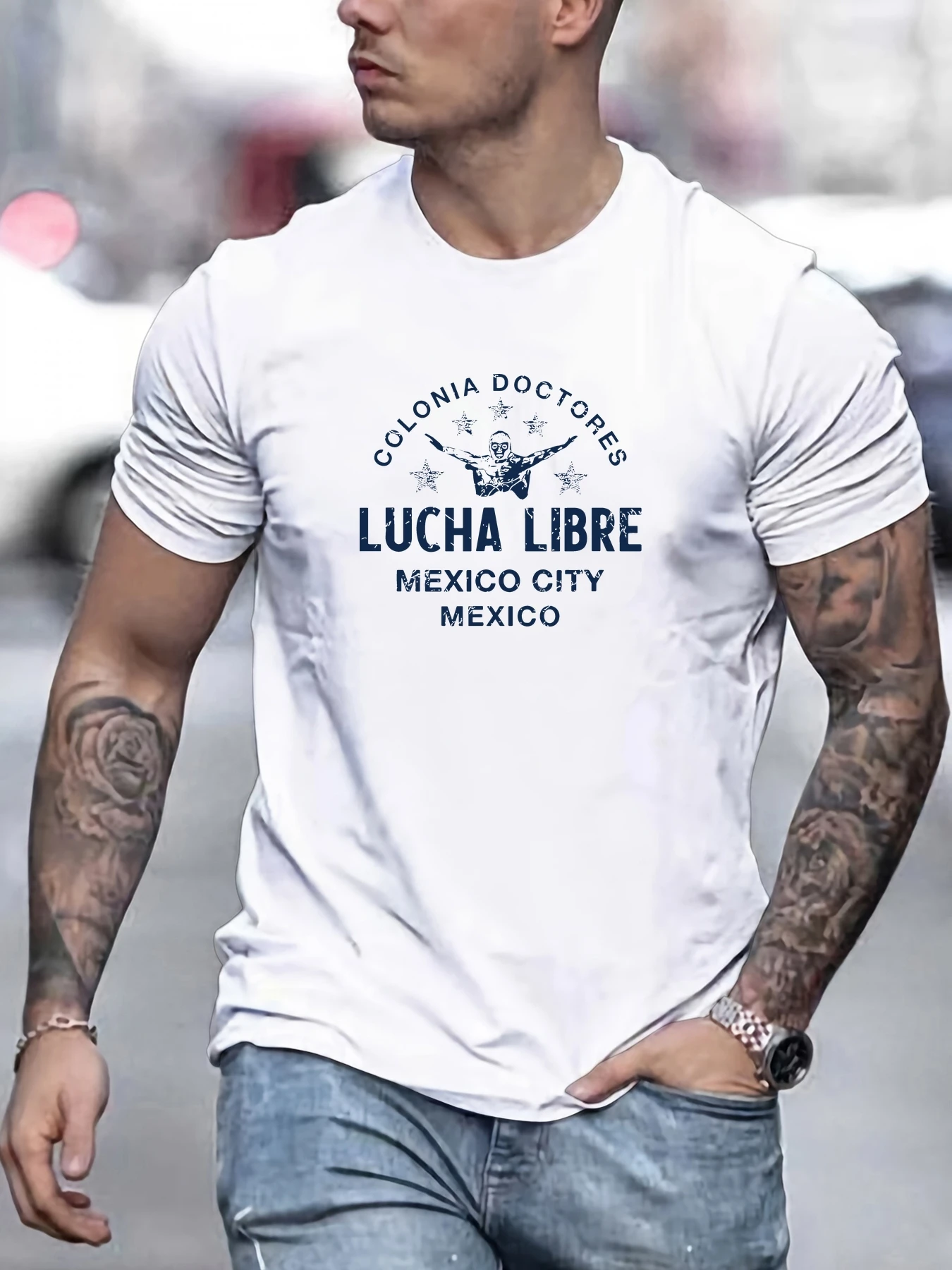 

Men's Short Sleeve T-Shirt Lucha Libre Mexico City Graphic Print Vintage Style Casual Streetwear Summer Fashion Trendy Top Tee