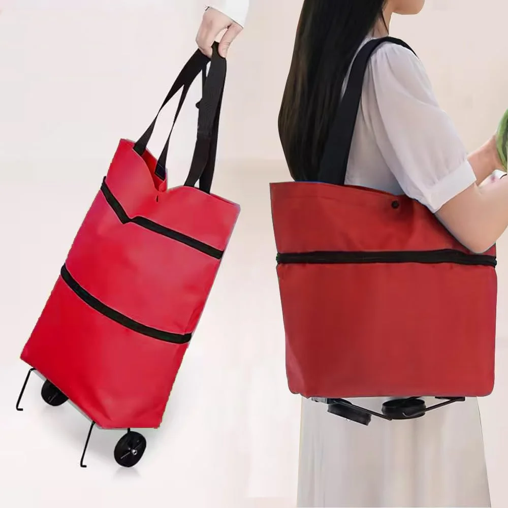 Foldable Shopping Bag with Wheels Trolley Basket Small Pull Cart Home Utility Retractable Tug Supermarket Grocery Shopping Cart
