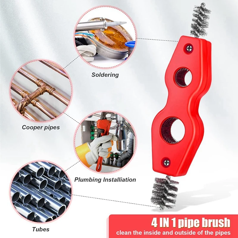 4 Pieces Copper Pipe Cleaner Copper Tubing Brush Pipe Brush Cleans Inside Outside Thread Cleaner Plumber Brush Cleaner