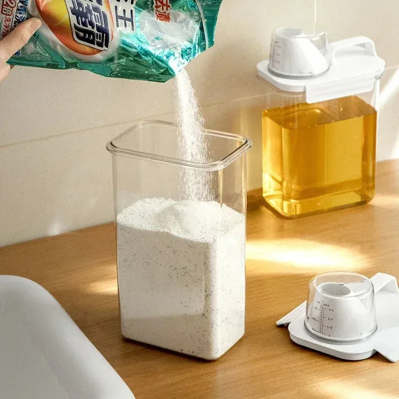 1PCS Refillable Laundry Detergent Dispenser Powder Tank Softener Bleach Storage Container with Scale for Home Cleaning - view 4