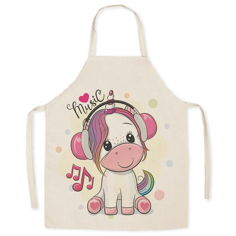 Cartoon Calf and Balloon Print Apron Kids Linen Apron Kitchen Cooking Cleaning Baking Accessories Stain Resistant Apron Adult