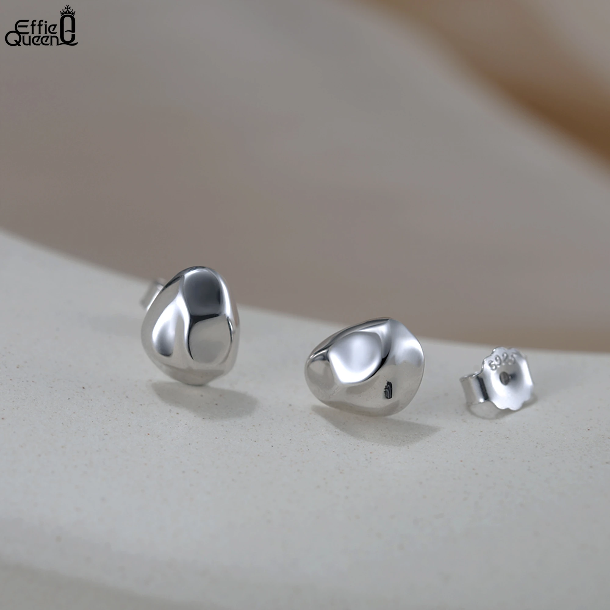 

Effie Queen 14K Gold 925 Sterling Silver Stud Earrings Irregular Design Minimalism Style Casual Wear Jewelry For Her Gift APE136