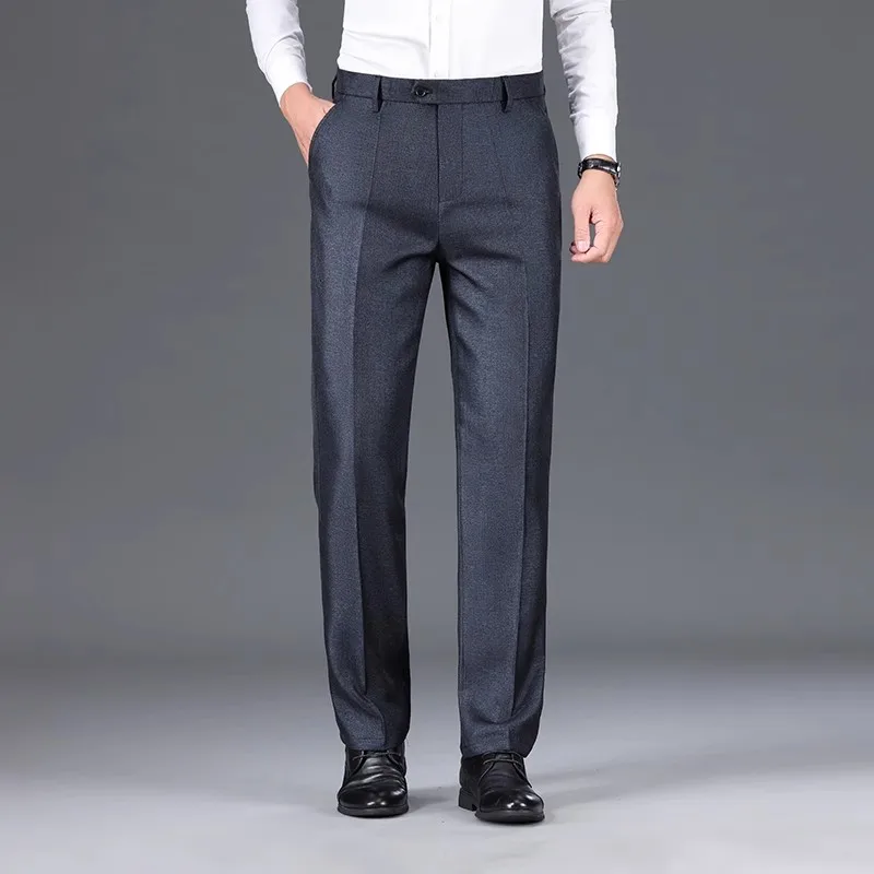 New Business Casual Suit Pants Men Solid High Waist Straight Office Formal Trousers Mens Classic Style Suit Long Pants