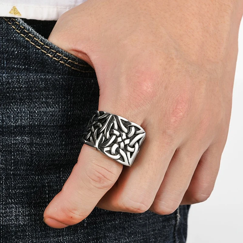 Heavy Metal Nordic Celtics knot Ring Men's Punk Retro Stainless Steel Viking Ring Biker Cool Men Exclusive Jewelry Size 7-15