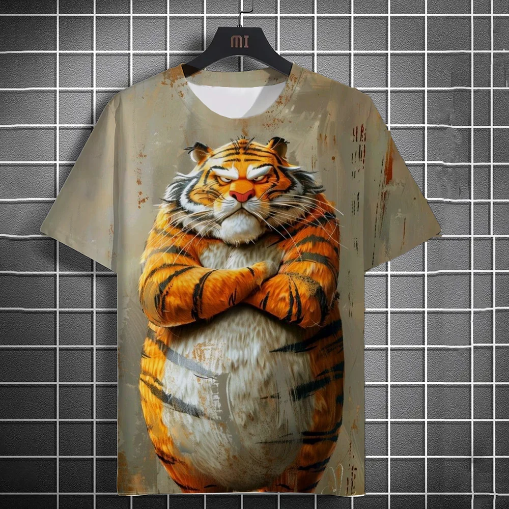 

2025 New Fashion Men's Casual T-shirt 3D Printing Fun Animal Print Short Sleeve Street Fashion Tiger Print Round Neck Top