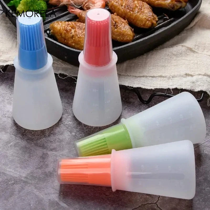 1PCS Silicone BBQ Oil Bottle Brush With Scale - Heat-Resistant Flat-Bottom Design For Barbecue Cooking Kitchen Barbecue Gadgets